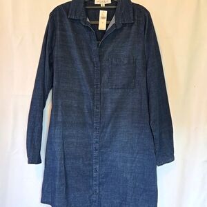 Anthropologie Blue Corduroy Cotton Collared Shirt Dress Size Medium